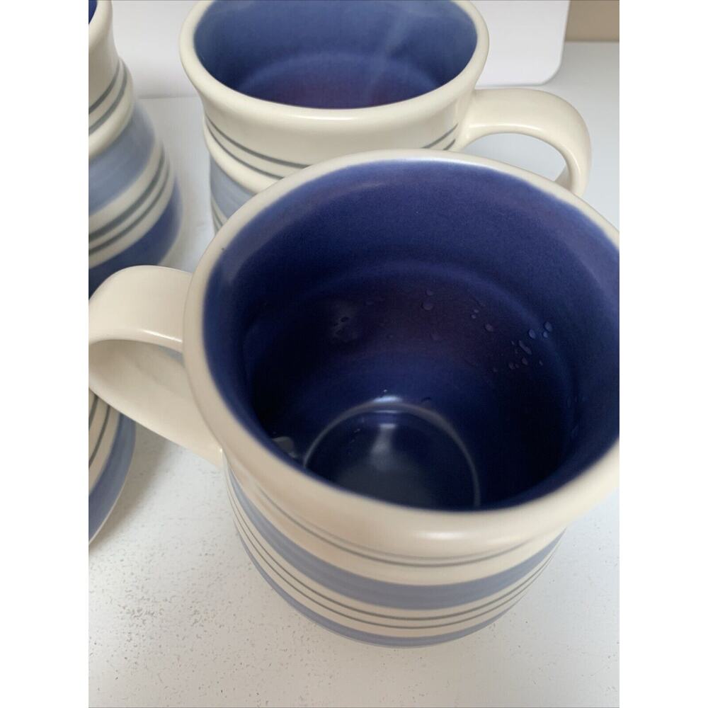 Pfaltzgraff RIO Coffee Cups Set of 3 Stoneware Mugs 2 tone blue stripe Mexico - Picture 6 of 6